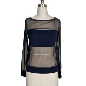Bailey 44 Navy sheer silk top with attached bandeau size small